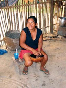 Pour la préparation de la boisson, le bâton de guarana est frotté sur une pierre soigneusement choisie. On mélange la poudre ainsi obtenue à de l'eau dans une calebasse de noix de coco.