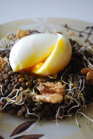 Salade A L œuf Mollet Graines Germees Et Lentilles Vertes Du Puy